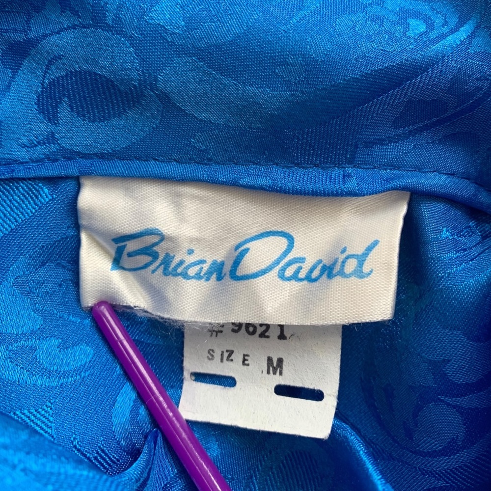 Vintage 1980s Brian David Royal Blue Floral Mock Neck Button Secretary Blouse View 4